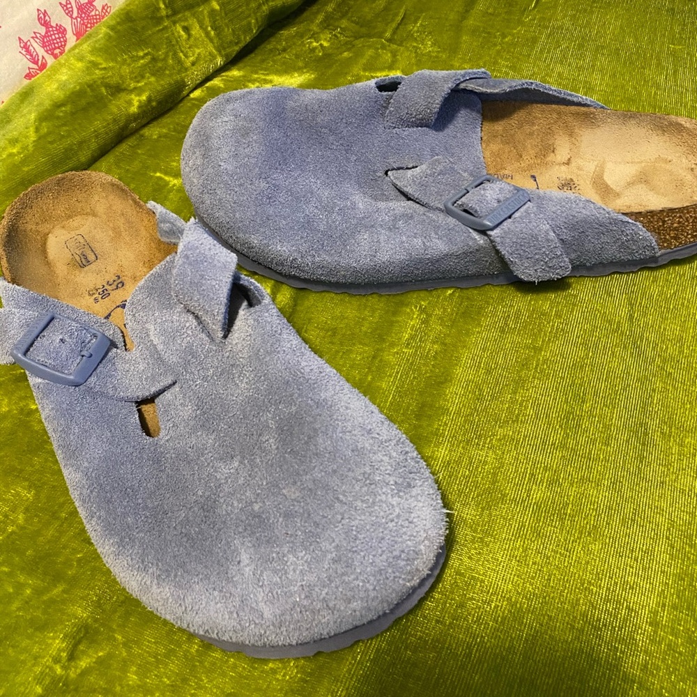 Birkenstock Suede Clogs in Light Blue